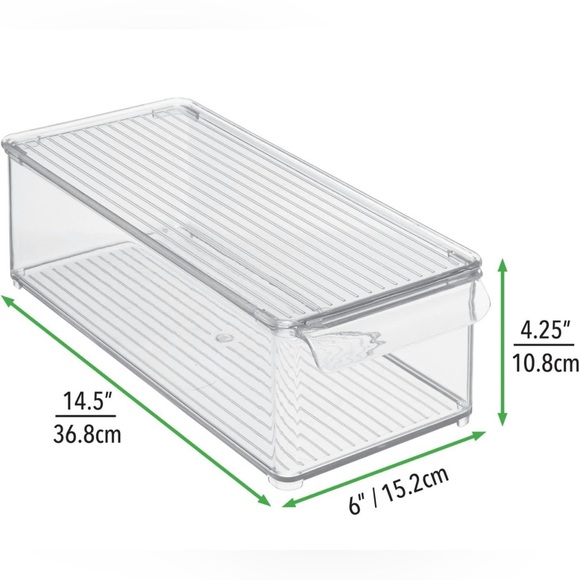 Stackable storage bin w/ lid, 2pack, clear, 14.5x6x4.25, mDesign - Picture 3 of 4